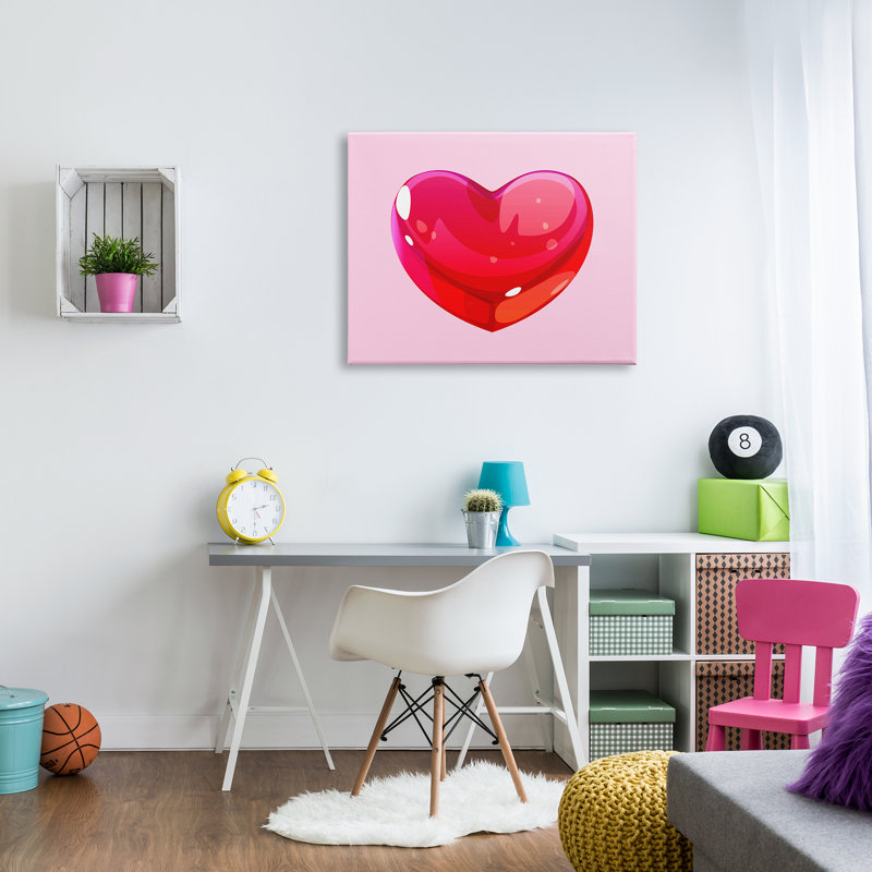 Cœur rouge gélifié sur toile, H 30 po x l 40 po x P 1,5 po