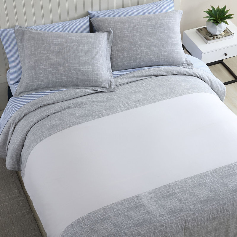 Connery Twin Gray Cotton Striped Duvet Cover Set