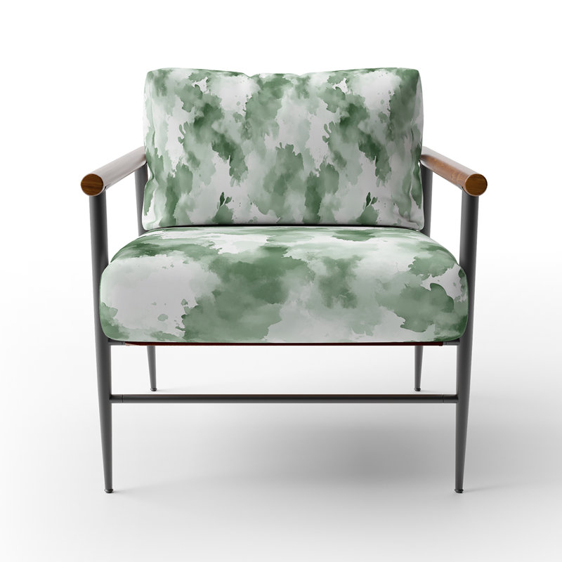 Chaise rembourrée Boho - Green Mist Green, Bras ronds bruns