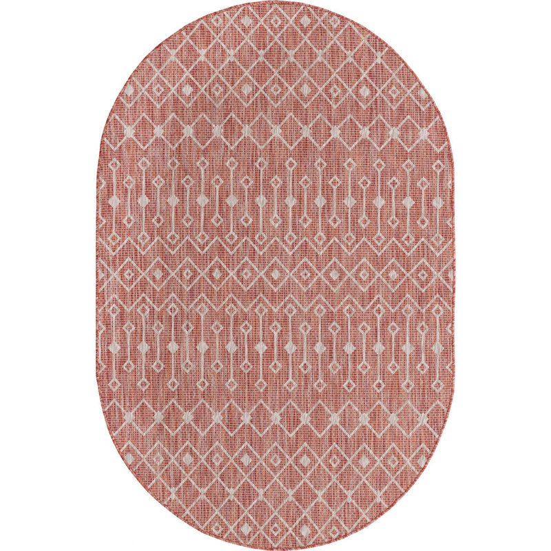 Tapis rouge rouille intérieur / extérieur Julieta, Ovale 5 pi 3 po x 8 pi