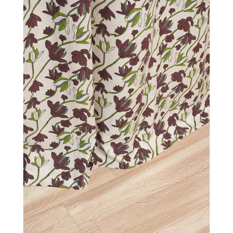 Rideau filtrant à la main avec passe-tringle en lin à motif floral avec passe-tringle - Shivri, L 54 po x L 102 po