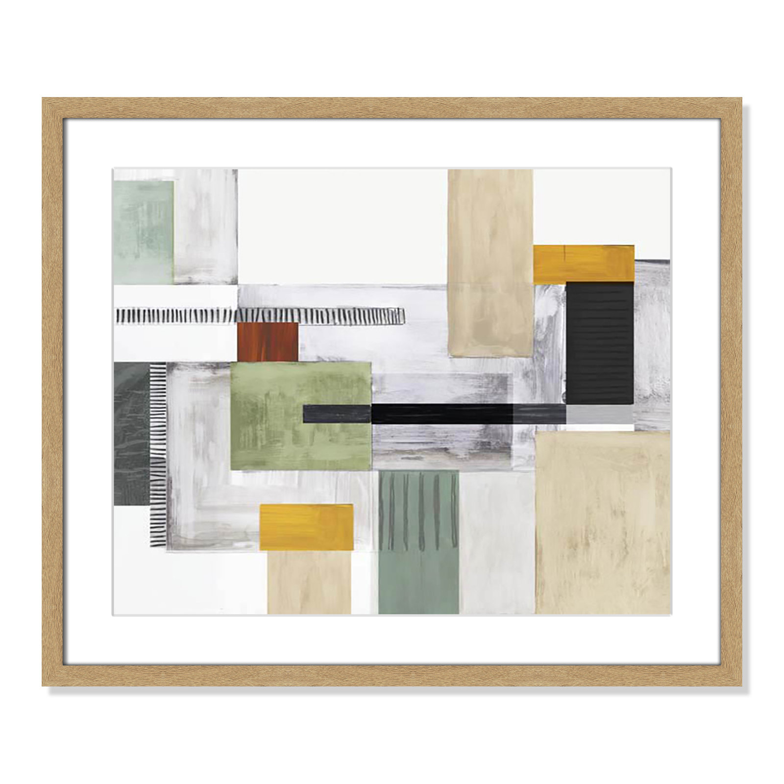Playful Blocks Print by Tom Reeves, 21.5" H x 25.5" W x 1.25" D, Natural Box Picture Framed, White