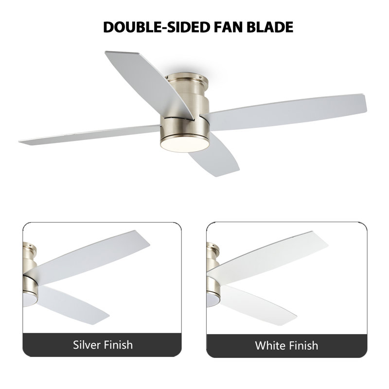 Silver and White 52'' Flush Mount Ceiling Fan with LED Light