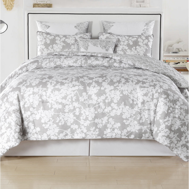 Ensemble d'édredon réversible à imprimé floral Ainna, Gris