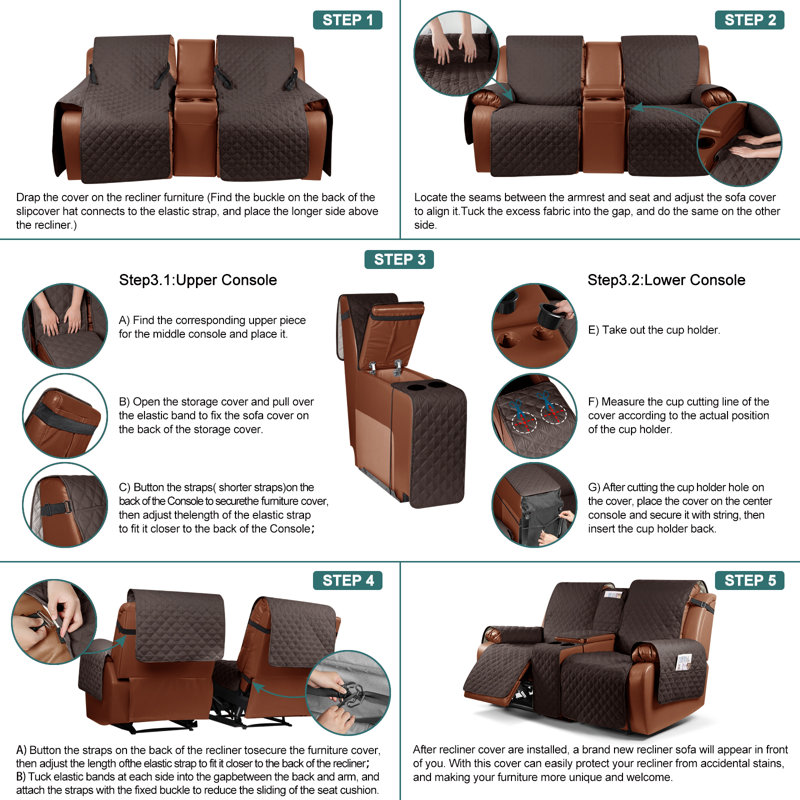 Housses pour causeuse inclinable avec console Kyrstie, Mélange de polyester chocolat