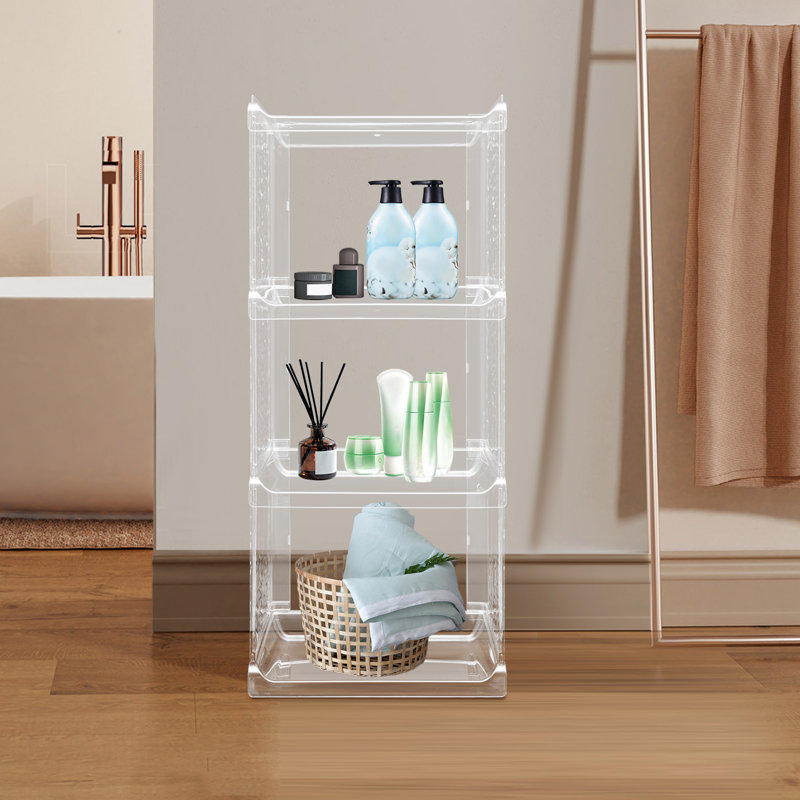 4 Tier Floor Standing Shoe Storage Organizer also for Small Items Storage and Display, Clear