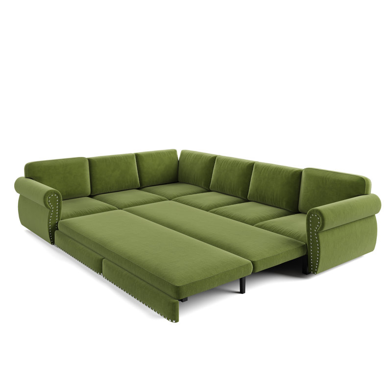 Canapé-lit d'angle de 118 pouces avec lit gigogne, chenille verte gazon