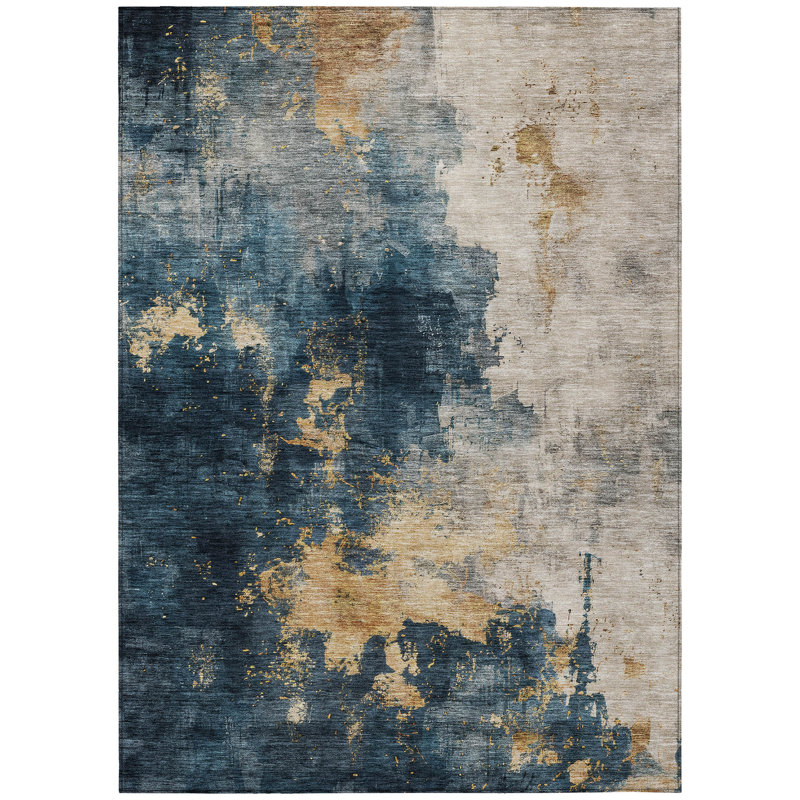Chantille Blue Abstract Synthetic Washable 3' x 5' Area Rug