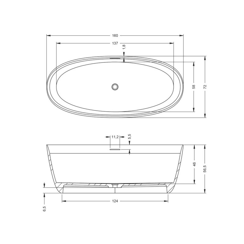 1650mm x 770mm Soaking Acrylic Bathtub