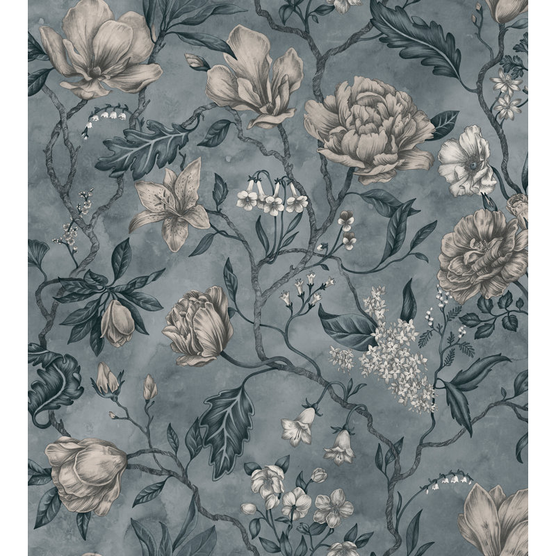 Kolonin Floral Wallpaper Roll, Misty Blue