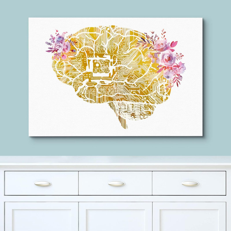 Squelette doré, fleurs pastel roses, santé médicale, art moderne, botanique, décoration murale, H 12 po x l 18 po