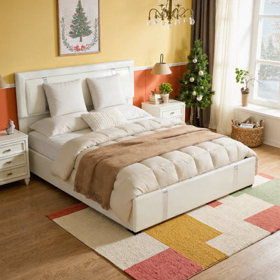 UnaLuz Full Size Lift-Up Storage Bed With Adjustable Led Headboard & Usb Charging Ports