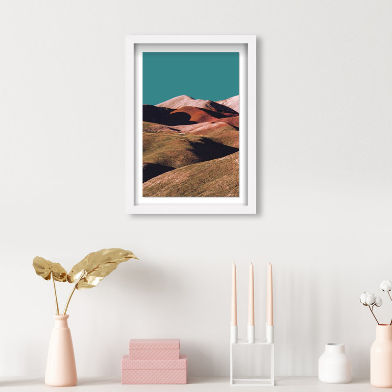 Mountains Over Turquoise Sky Print by Oliver Gal, 11.5"H x 16.5"W, White Shadowbox