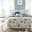 Courtepointe en microfibre pour très grand lit, bleu, avec imprimé coquille et coussins, très grand, bleu