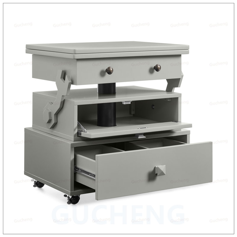 Table de bout roulante à hauteur ajustable laquée ultrabrillante avec station de charge et tiroirs de rangement, parfaite pour les espaces de vie modernes