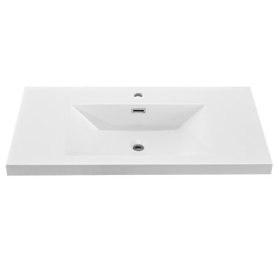 36 Inch Solid Surface Resin Vanity Top With Integrated Sink – Rectangular Single Bathroom Countertop,  Glossy White,
