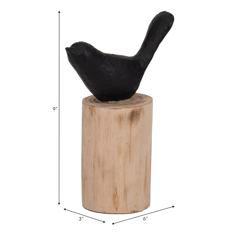 Anzleigh Modern Wood and Resin Bird Figurine with Mango Wood Base and Sculpted Organic Silhouette for Decorative Contemporary Accent in Casual Home Decor