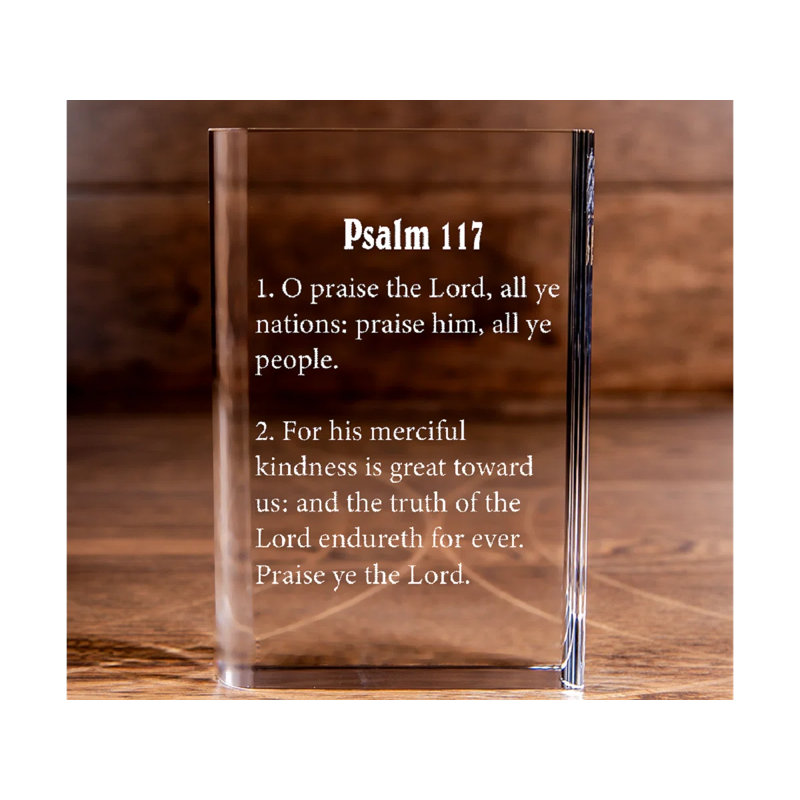 Livre en cristal gravé au laser Psaume 117 - Élégante religieuse pour les croyants dévoués, H 8 po x l 6 po x P 2 po