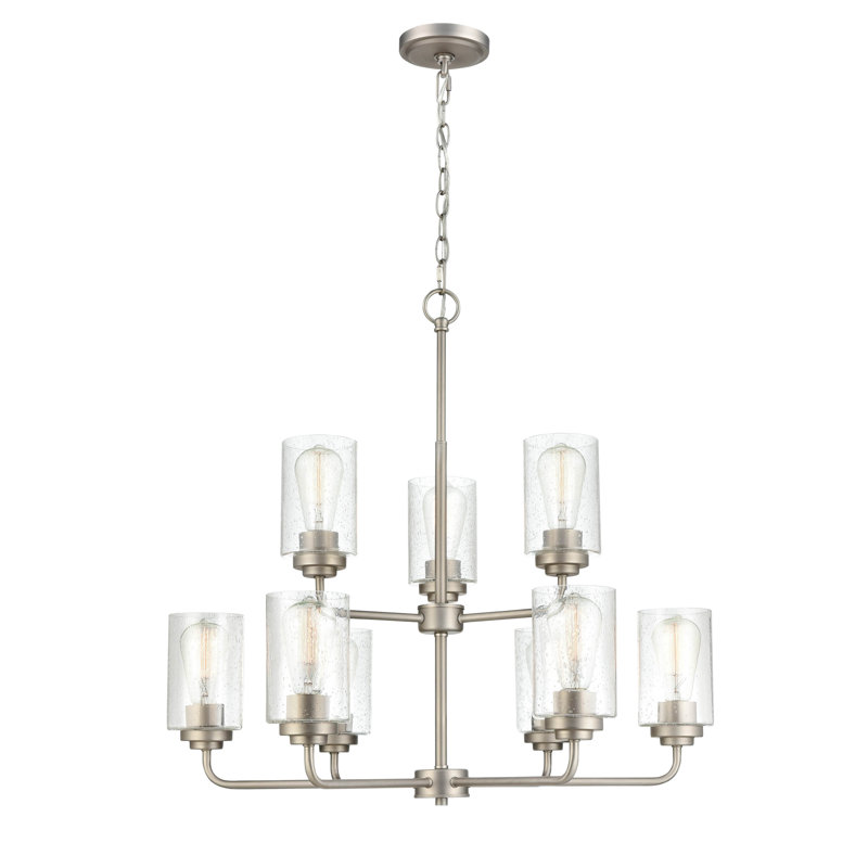 Moven 9 - Light Dimmable Tiered Chandelier, Satin Nickel