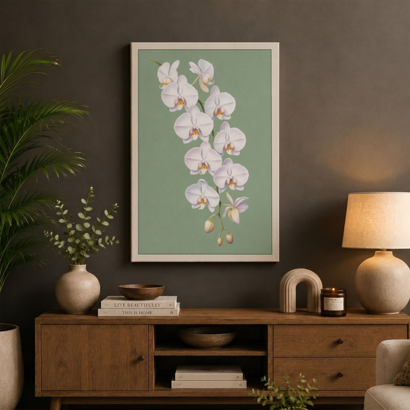 Orchid Study Botanical - Wrapped Canvas, 18x12 - 45.7 x 30.5 cm, Terracotta Border