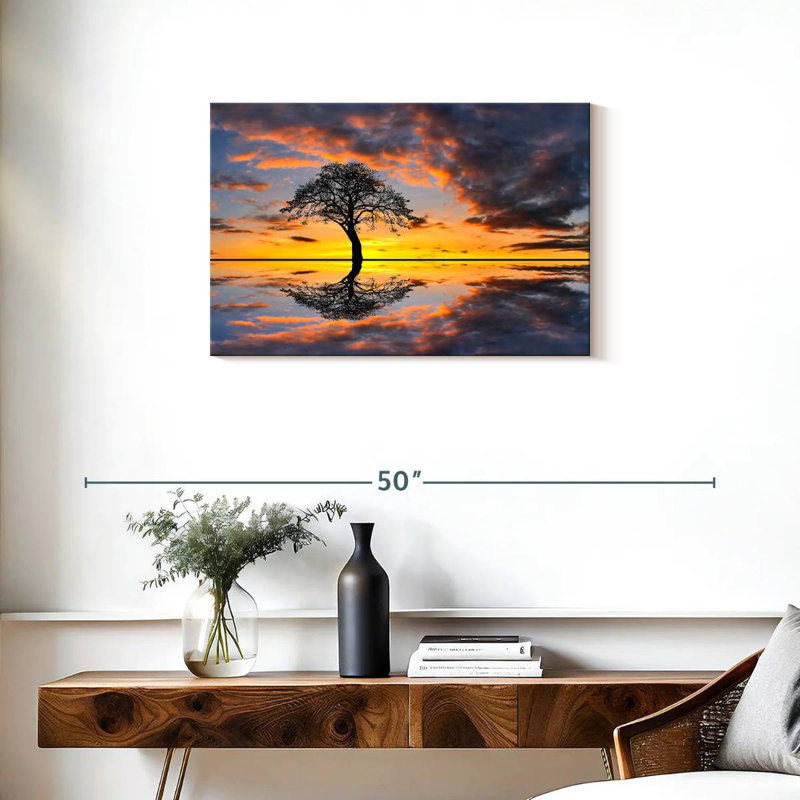 Coucher de soleil sur un arbre au bord du lac Alvord, H 20 po x l 30 po