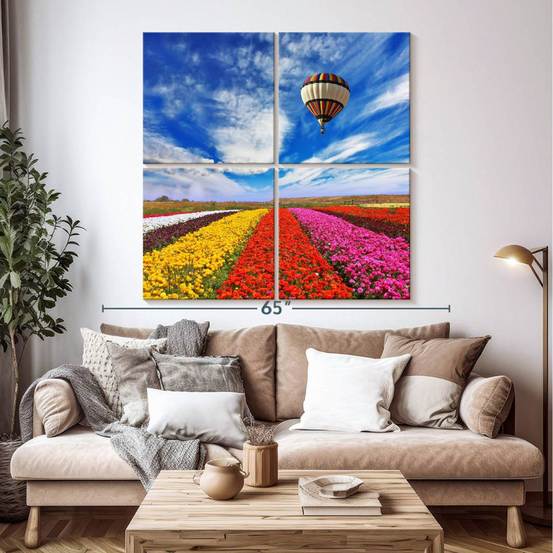 Alvord ballon au-dessus d'un champ de fleurs, H 50 po x l 50 po