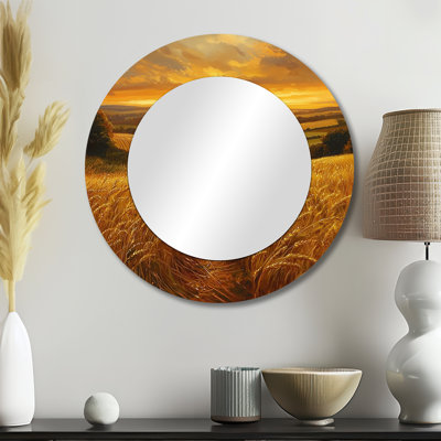 Countryside Golden Fields At Sunset I - Country Mirror For Wall Art Decor - Printed On Metal