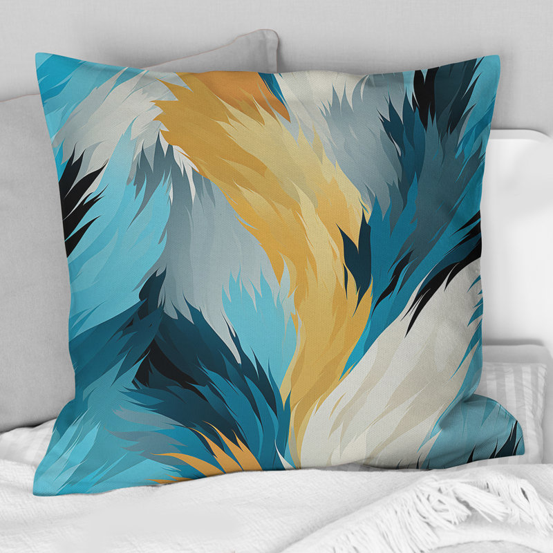 Coussin décoratif à imprimé abstrait turquoise Ikat Fusion, 18 po x 18 po