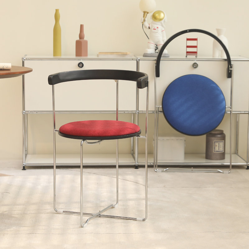 Dining Chair with Chrome Frame with Wood back, Red