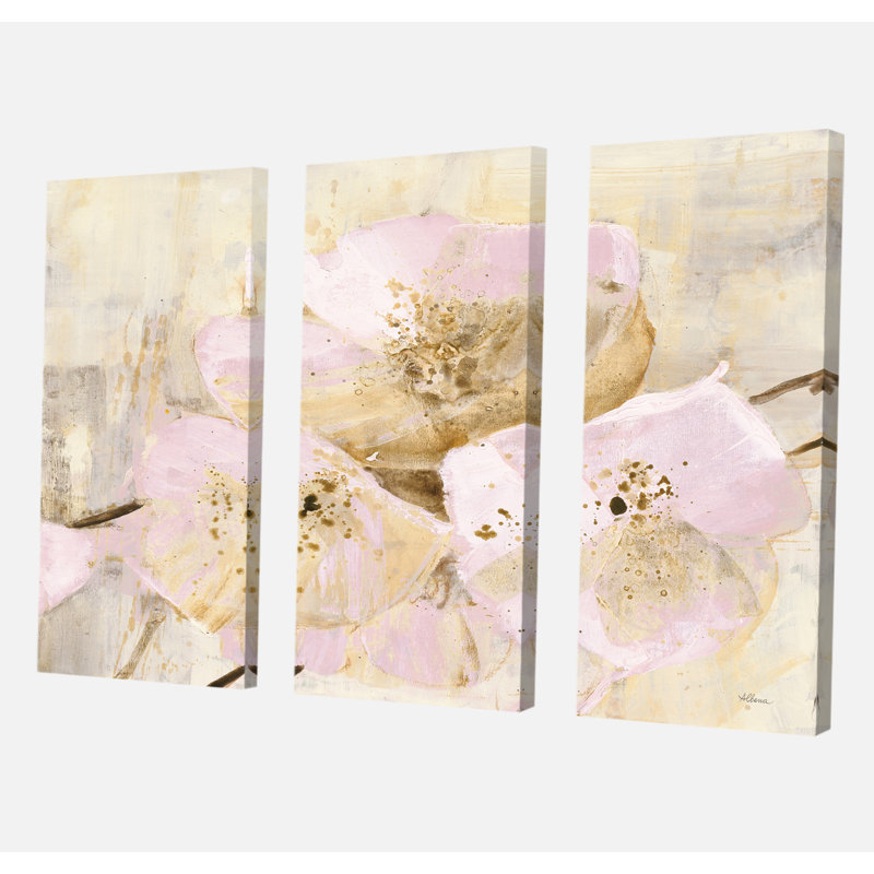 Shabby 'Elegance III - peinture sur toile tendue 3 pièces rose, H 32 po x l 48 po x P 1 po