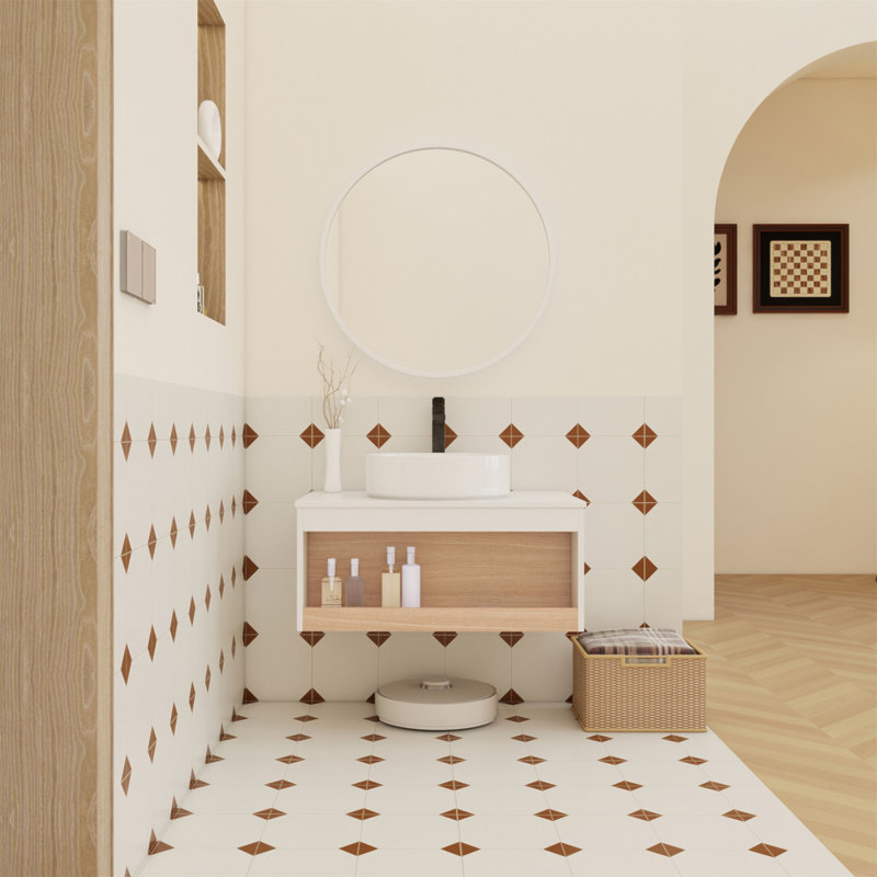 Meuble-lavabo flottant de 30 po avec lavabo vasque rond blanc brillant, meuble-lavabo mural avec tablette de rangement ouverte et comptoir durable, conception moderne peu encombrante