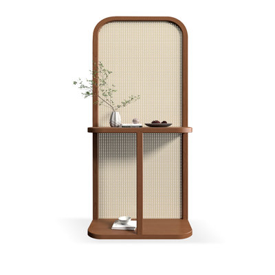 1 Panels Brown Solid Wood+Rattan Room Divider