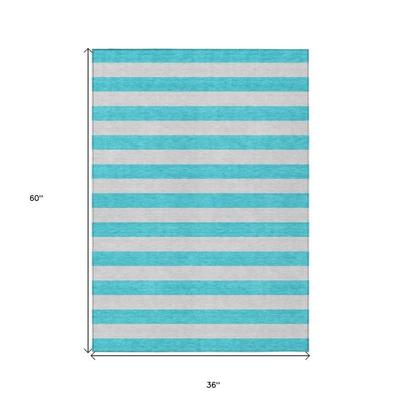 Tapis extérieur lavable antidérapant à rayures turquoise 3 pi x 5 pi
