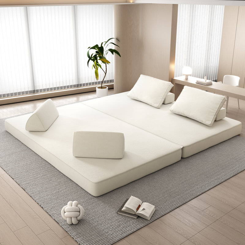Multifunctional Convertible Chenille Sofa Bed, Beige