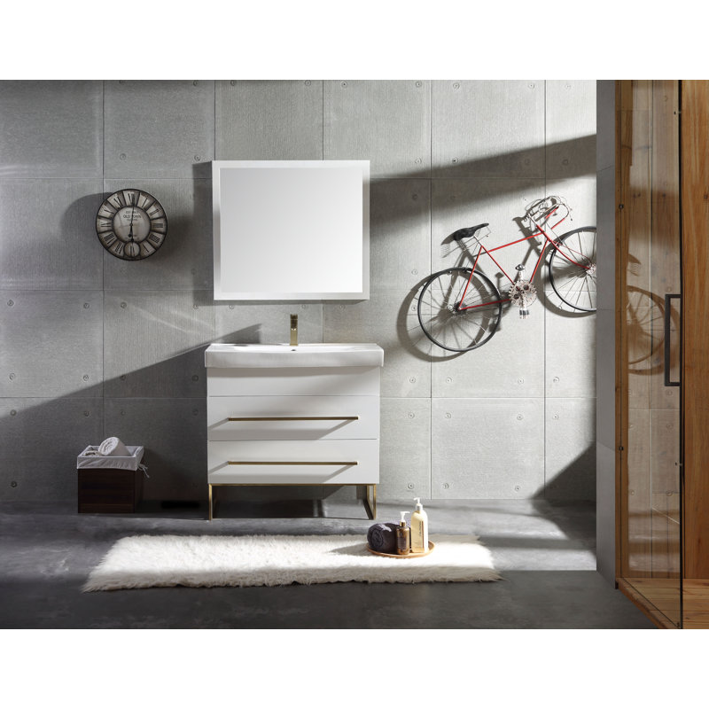 Meuble-lavabo simple 36 po Taft Avenue, Blanc, Laiton satiné