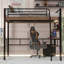 Lit mezzanine double en métal avec DEL, bureau intégré, tablette de rangement et échelle