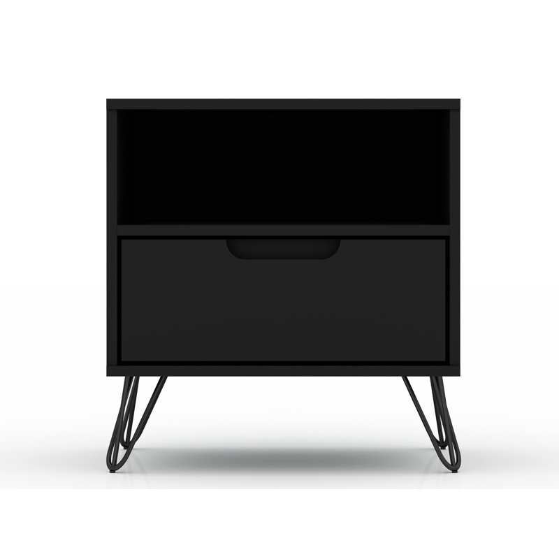 Table de chevet noire Mid-Century Rockefeller 20 | 1 tiroir et 1 tablette ouverte | Idée de cadeau, Noir
