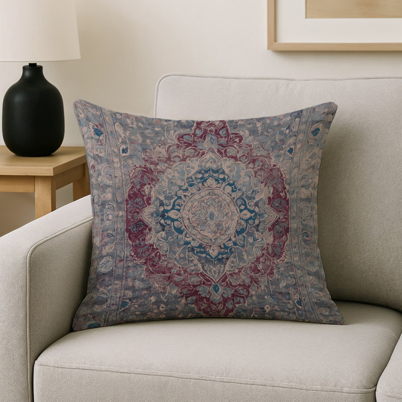 Coussin décoratif intérieur / extérieur gris Modern Modern, Gris / bleu / rouge oriental, Carré 20 po