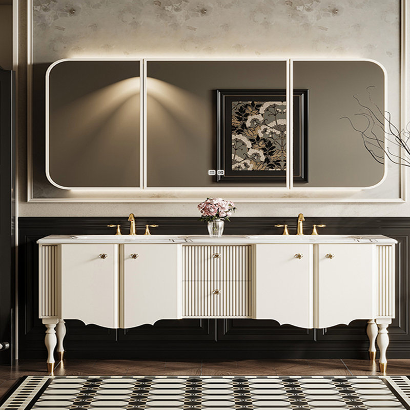 Armoire de salle de bain de style moderne et simple., H 33,46 po x l 70,87 po x P 21,65 po, Blanc cassé