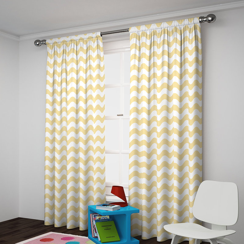 Wavy Chevron Blackout Curtain Single Panel, 42" W x 84" L, Yellow