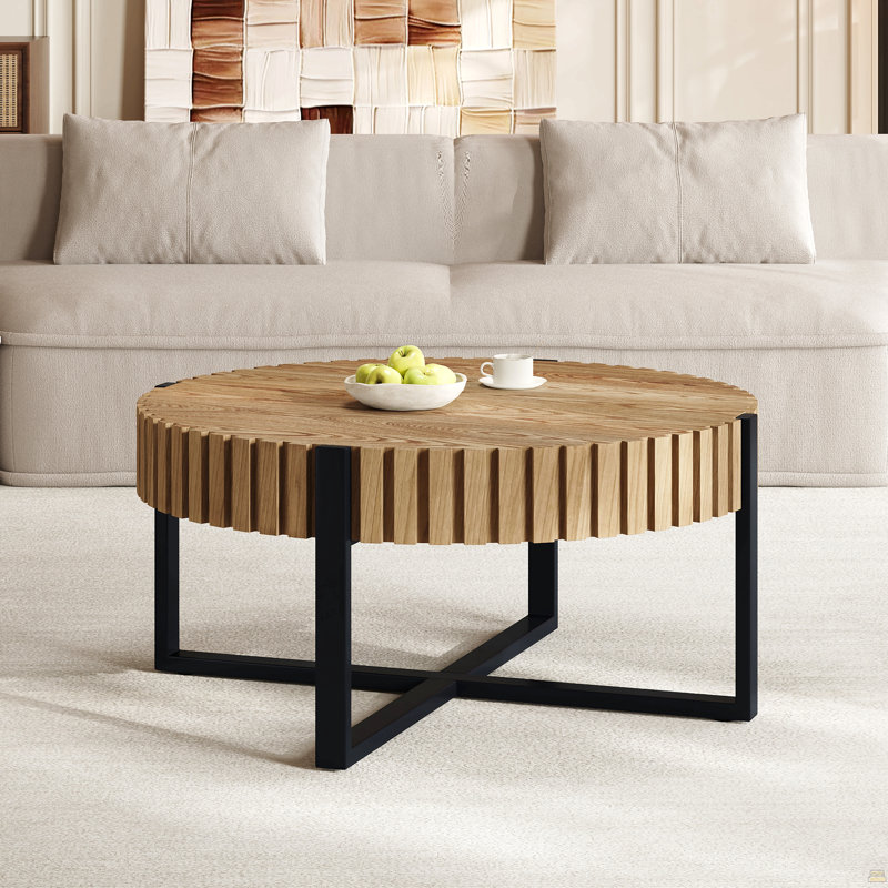 Table basse ronde, table basse tambour artisanal