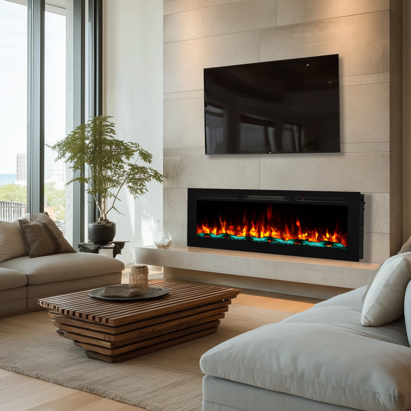 Recessed Electric Fireplace Inserts, Freestanding And Wall-mounted With Remote Control, Adjustable Flame Color & Speed