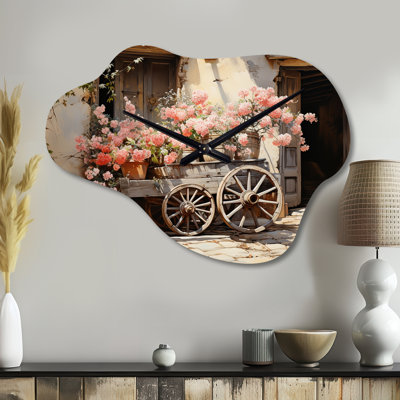 Roues de charrette rose - Old American Cart Cloud - horloge murale