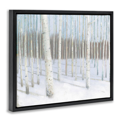 «Winter Birch Forest», art mural encadré noir sur toile flottante par Wellington Studio