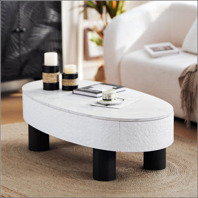 Oval Coffee Table With Faux Marble Tabletop