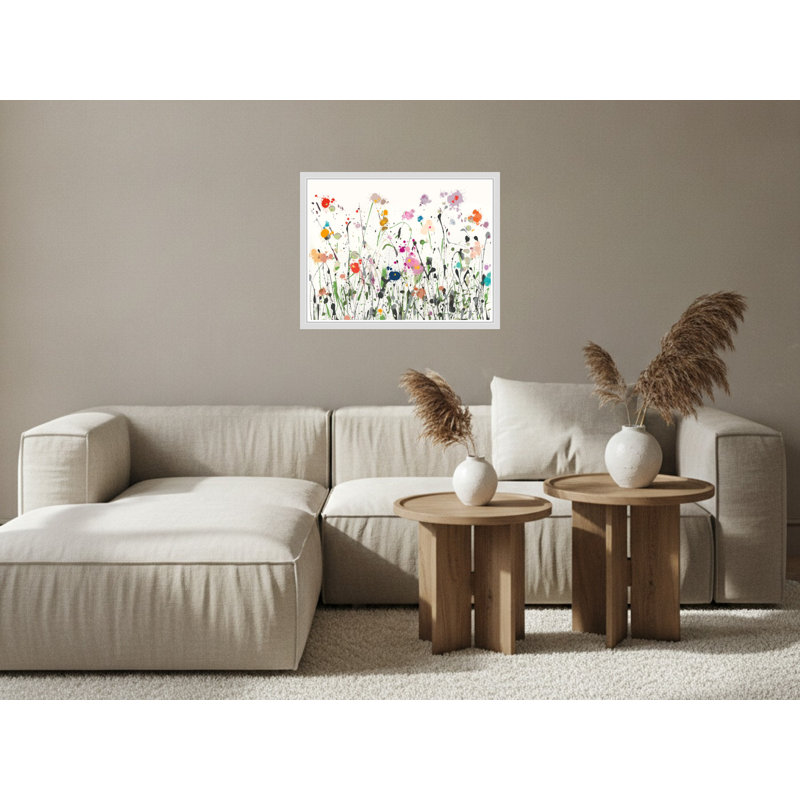 «Colorful Wildflower Splatter Art», art mural sur toile encadrée, 22" H x 28" W, White