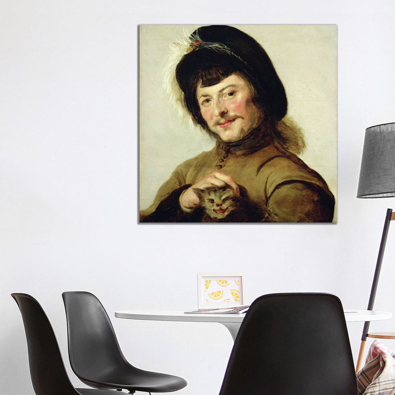 A Young Man with a Cat, 1635 1 Piece Wrapped Canvas Painting, 93.98cm H x 93.98cm W  x 1.91cm D