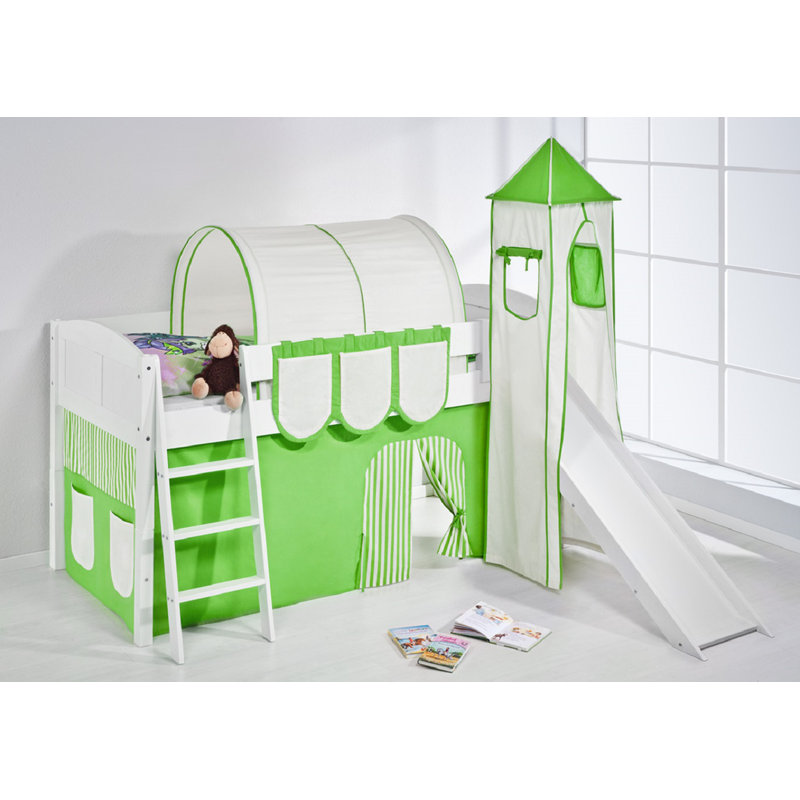 Basic Mid Sleeper Bed with Curtain, Green/Beige