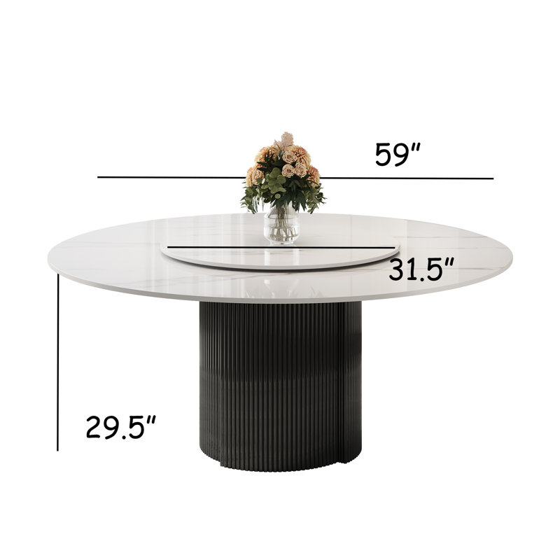59" Round Marble Dining Table with Turntable