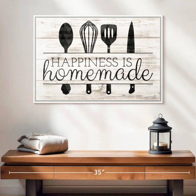 Happiness Is Hommade Kitchen Tools, Cadre flottant blanc, 25 po x 17 po